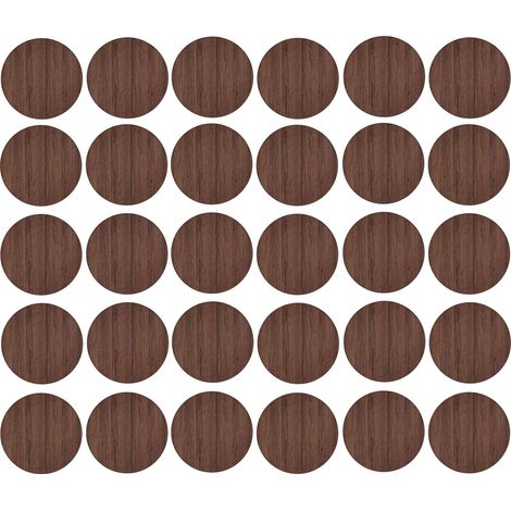 30x Cache vis adhésif autocollant diamètre 20mm bouchon trou meuble table chaise maison, bois marron chêne avec relief nervures