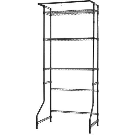 Estantería de almacenamiento sobre lavadora y secadora, estantes ajustables, estructura metálica resistente, 1 fila, 3 niveles, color negro. (1/2)