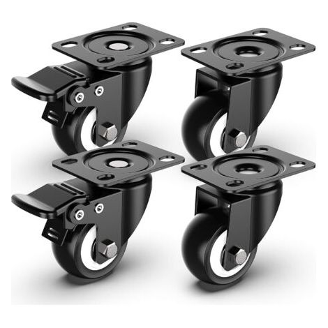 Roulettes Pivotantes de 50mm Roulettes pour Meubles avec frein de sécurité pour charges lourdes, pour un set de 4 (2 avec frein et 2 sans) (1/5)