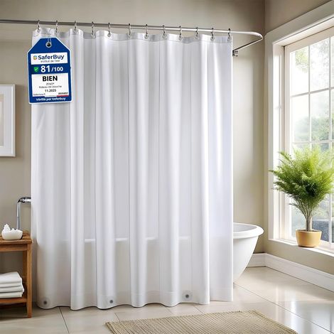 Rideau Douche 180x180 cm - Rideau de Douche Lavable - PEVA + Oeillets Inoxydables + 3 Aimants - Imperméable et Léger - Parfait pour Les Salles de Bains - Frosted (1/5)