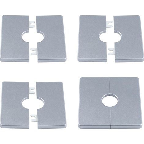 Rosace Mitigeur Douche 22mm, Cache Tuyau Radiateur Carré, Plaque Murale Autocollante pour Trou de Mur, Finition Chromée Argent, Lot de 4 Pièces pour Robinet de Cuisine et Salle de Bain (1/5)