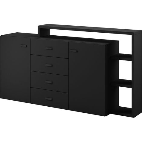 Cómoda Lutiva 106, Negro mate, Con cajones y puertas, Número de cajones: 4, 97x180x37cm (1/5)