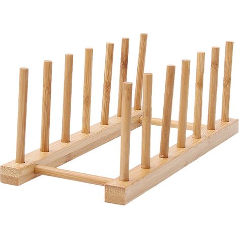 Rack En Bambou Pour Assiettes - Support Vertical De Séchage Et Rangement Pour Vaisselle Bols Tasses Couvercles De Casseroles Planches À Découper - 6 Emplacements (1/3)