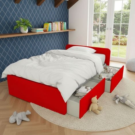 Letto 1 piazza e mezza con cassettoni, personalizzabile e facile montaggio - Rosso