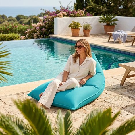 Soo Santaï Lazy Bro fauteuil poire 140x120x90cm interieur & exterieur flottant, dehoussable et resistant aux UV, Bleu, sans polystyrène