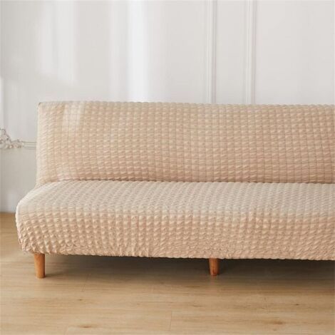 Beige,3 Places Housse de Canapé sans Accoudoir élastique Canapé 2/3 Places, Seersucker Housse de Clic Clac Couverture de Canapé-l (1/4)