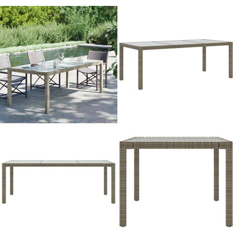 Tavolo Giardino Grigio 190x90x75 cm Vetro Temperato Polyrattan - Tavolo in vetro temperato - Tavolo in polyrattan