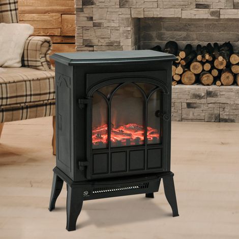 Noir - Cheminée électrique 1000W/2000W Effet de flamme réglable et protection contre la surchauffe conçu pour 15-30 ㎡ (1/4)