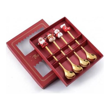 Coffret de 4 cuillères Ecarla avec figurines de Noël, couleur or LYZ4 (1/5)