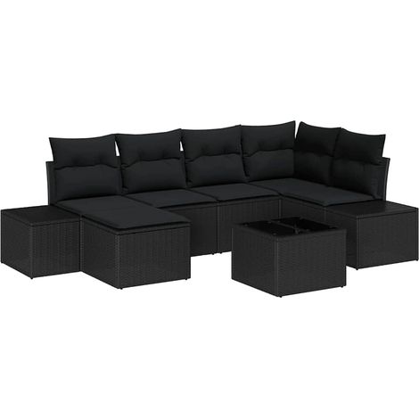 Garden Sofa Set with Cushion 6 pcs Black Poly Rattan vidaXL