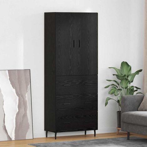 Highboard 2 pcs Schwarz Eichen-Optik Engineered Wood und Glas