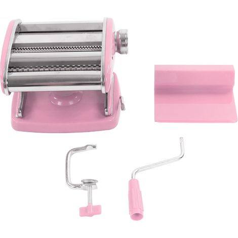Presse-pâtes manuel multifonction en acier inoxydable, type ventouse, petit presse-nouilles domestique rose, 2 lames incluses (1/5)