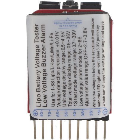 Lot de 3 testeurs LED pour batteries LiPo 1S-8S avec alarme de basse tension et avertisseur sonore (accessoire RC). (1/5)
