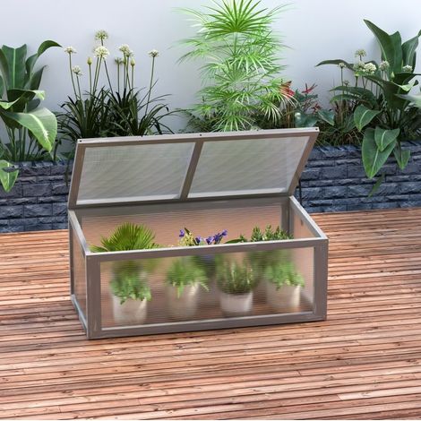 Mini-Gewächshaus aus Holz und Polycarbonat 90 x 46 x 40 cm grau OKMYHOME (1/5)