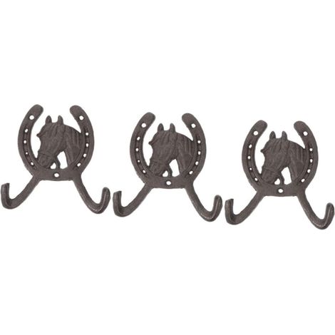 Lot de 3 patères murales en forme de fer à cheval motif tête