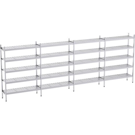 Rayonnage en Acier Inoxydable Linéaires Clayettes Perforées - 5050 à 5950 mm - 5 Niv - P400 - Distform