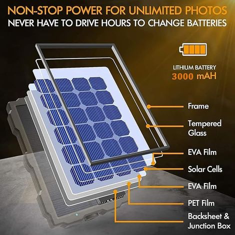 Solar Panel for Hunting Camera 6V-12V, 3000mAh Rechargeable Battery, Photographic Trap Accessories Output Connector 1.35mm x 3.5mm (1/4)