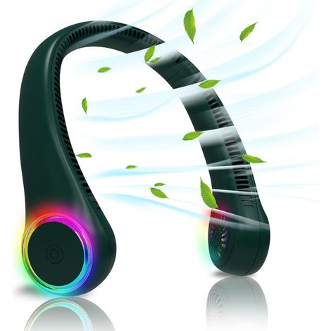 Tragbarer, per USB aufladbarer Nackenventilator, leise und zum Aufhängen beim Sport geeignet, mit farbigen Lichtern, kleiner, klingenloser Ventilator (1/4)