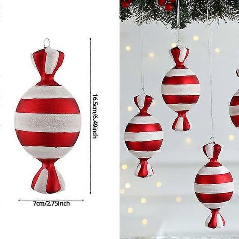 1 boule de Noël suspendue, rouge et blanche, en forme de canne à sucre, pour la maison, les fêtes et le sapin de Noël. Décorations pour Noël et le Nouvel An. (1/5)