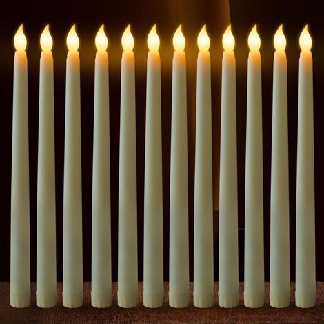 Juego de 12 velas LED con efecto de llama parpadeante, color marfil, 28 cm, sin humo, funcionan con pilas AAA, ideales para Navidad y bodas. (1/5)