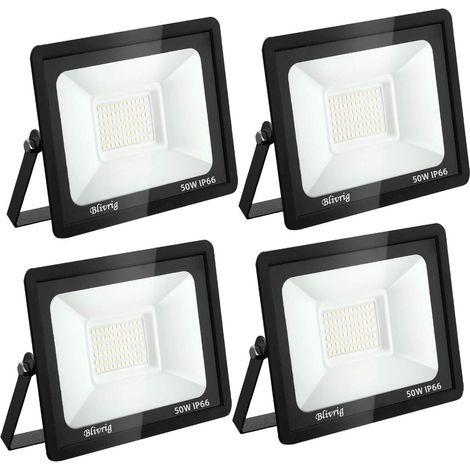 4PCS Projecteur LED Extérieur, 50W Spot LED Exterieur 5000LM Super Lumineux 6500K Blanc Froid Éclairage de Sécurité Extérieur IP66 Imperméable pour Garage Jardin Terrasse Parking