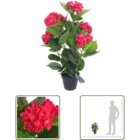 The Living Store Plante hortensia artificielle avec pot 60 cm Rouge - Plante Artificielle - Hortensia - Fleur Artificielle - Décoration Intérieure - Plante Fausse (1/3)