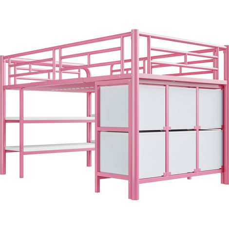 Letto a soppalco per bambini in metallo 90 x 200 cm rosa con contenitori, scala larga (1/5)