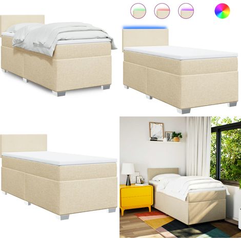 Boxspringbett mit Matratze Creme 100x200 cm Stoff - Boxspringbett - Doppelbett - Cremefarbenes Bett - Bettenrahmen Mit Kopfteil - Matratze Mit Taschenfedern - Home & Living (1/5)