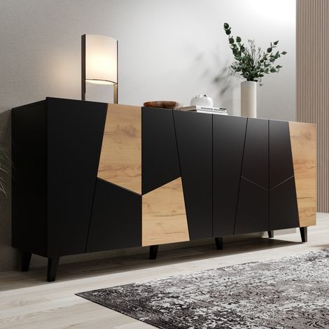 Buffet design noir mat et chêne 200 cm Fuji (1/5)