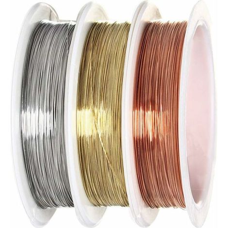 Schmuckdraht, 0,3 mm Kupferdraht, Schmuckdraht-Set, Gold, Silber, Kupfer, 3 Rollen (15 m x 3 mm)