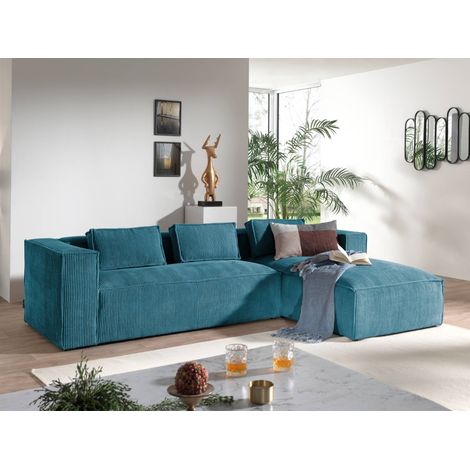 Stella – ecksofa – cordsamt – 4-sitzer – moderner stil – rechts - entenblau