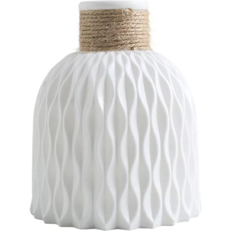 Vase en plastique blanc, 12 x 14,5 cm – motif ondulé – convient aux fleurs séchées et à la décoration moderne. (1/5)
