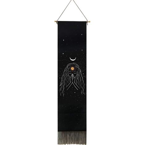 Tapestry Murale - Coton Lin - Soleil Lune Psychedelique - 32,5 x 135 cm - Décoration Murale Chambre Salon Porte - 2 Pièces (1/5)