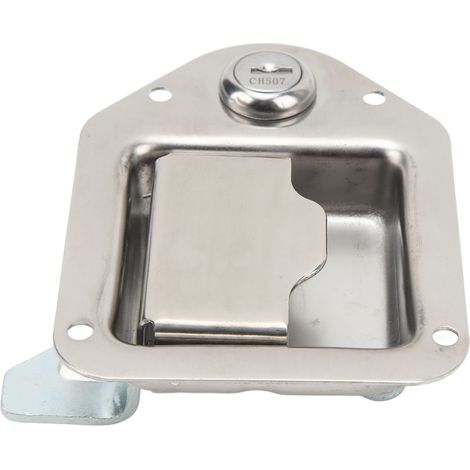 Serrure de boîte à outils en acier inoxydable poli, antirouille, avec poignée de loquet à palette pour camping-car, remorque ou camion. (1/5)