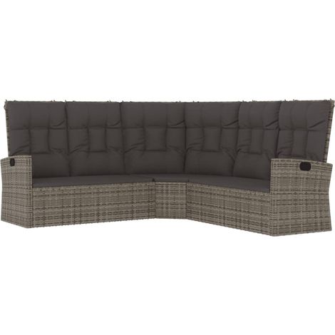 Canapé d'angle inclinable, Canapé de relaxation Meuble de Salon, avec coussins gris résine tressée OIB9978E (1/5)