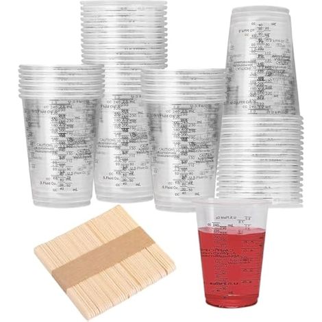 50 Gobelets Doseurs en Résine époxy, 240 ml Godet de Mélange de Peinture, avec 50 Batonnets Mélangeurs, Tasses de Mesurer de Peinture avec Graduation, Réutilisable Tasses a Mélange de Pigments (1/4)