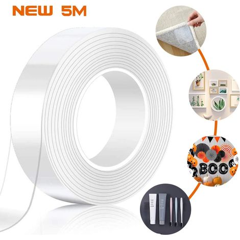 MINKUROW Cinta Adhesiva De Doble Cara Extra Fuerte 5m Magic Nano Cintas Adhesivas De Doble Cara Tiras Adhesivas Transparentes Extraíbles Cinta Lavable De Doble Cara Sin Rastro Para Alfombra Marco De F (1/4)