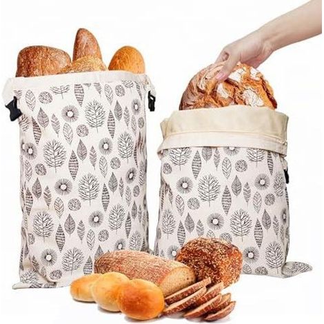 Sacs à pain réutilisables en cire d'abeille, 43 cm x 33 cm, en coton enduit de cire d'abeille naturelle, adaptés à la cuisson du pain maison, etc. (lot de 2) (1/4)