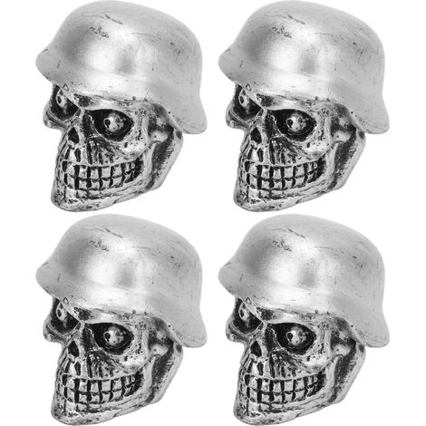 4 Metall-Totenkopf-Reifenventilkappen mit Gummidichtung, universell passend für Auto, Motorrad, SUV, LKW, Fahrrad, Roller, Silber (1/5)