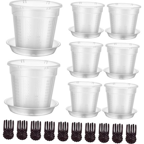 8-Piece Clear Plastic Orchid Pots with Drainage and Saucers, Breathable Plant Pots, Practical for Indoor and Outdoor Use (1/5)