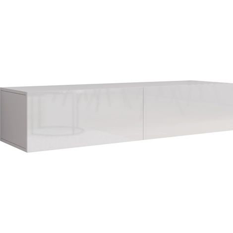 Meuble TV Vilrin II, Blanc + Blanc brillant, Le nombre de portes: 2, Nombre de tiroirs: 0, 140x30x40cm