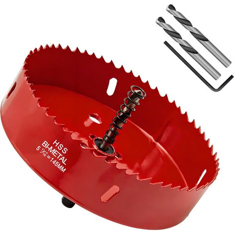 Hole Saw 145 mm, HSS M42 Bi-Metal Hole Saws Wood, with Triangular Shank Adapter and Centre Drill, Ideal for Hollow Wall Boxes, Drywall, Plastic, Plaster Plate (1/5)
