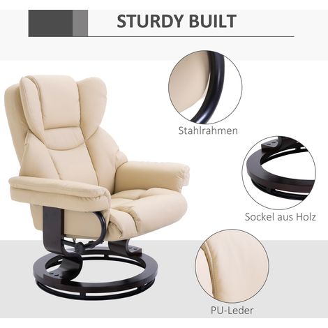 Fauteuil relax avec repose-pieds, inclinable, pivotant, support 160 kg, similicuir, cadre métal, crème, 80 x 79 x 100 cm (1/5)