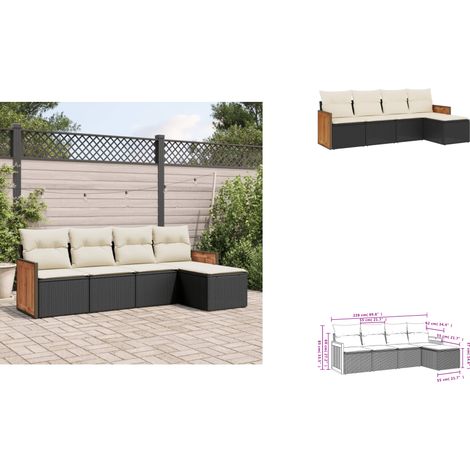 5-tlg. Garten-Sofagarnitur mit Kissen Schwarz Poly Rattan - Gartensofas - Outdoor Möbel - Gartenmöbelset - Rattan Gartenmöbel - Lounge Set (1/3)