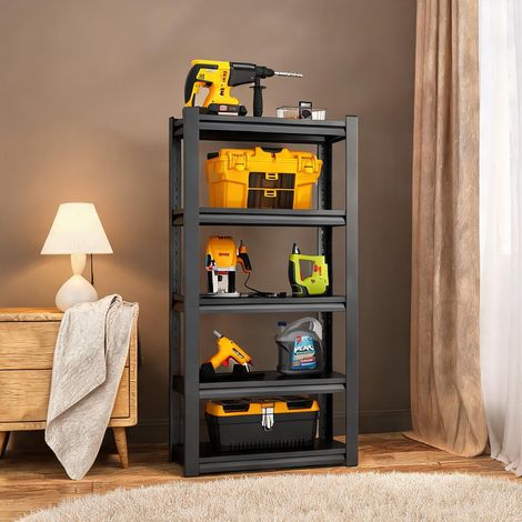 Étagère métallique 5 niveaux 160 cm charge 650 kg réglable noir (1/5)