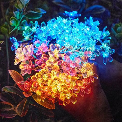 Guirlande Lumineuse Solaire - 20 LED Fleurs - 500 cm - Étanche - 8 Modes Clignotants - Pour Jardin Clôture Terrasse Arbre de Noël Mariage - 1 Pièce (1/5)