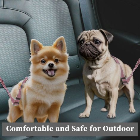 Laisse Ceinture de sécurité double pour Animaux de Compagnie Nylon pour appuie-tête de voiture Rose (1/5)