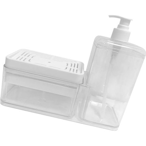Soap Dispenser with Detachable PP Structure and Integrated Sponge Holder, White, 2-in-1 Design, Easy Hand Use for Kitchen Sink (1/5)