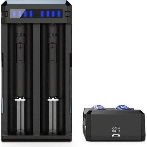 Chargeur Batterie Li-ION Professionnel et Rapide, réactivation Profondes et 0V,pour 18650 22650 26650 21700 25500, Noir, 53 x 105 x 27mm (1/4)