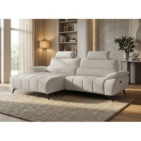 Canapé d’angle relax électrique en velours chiné beige LYANA - (1/5)